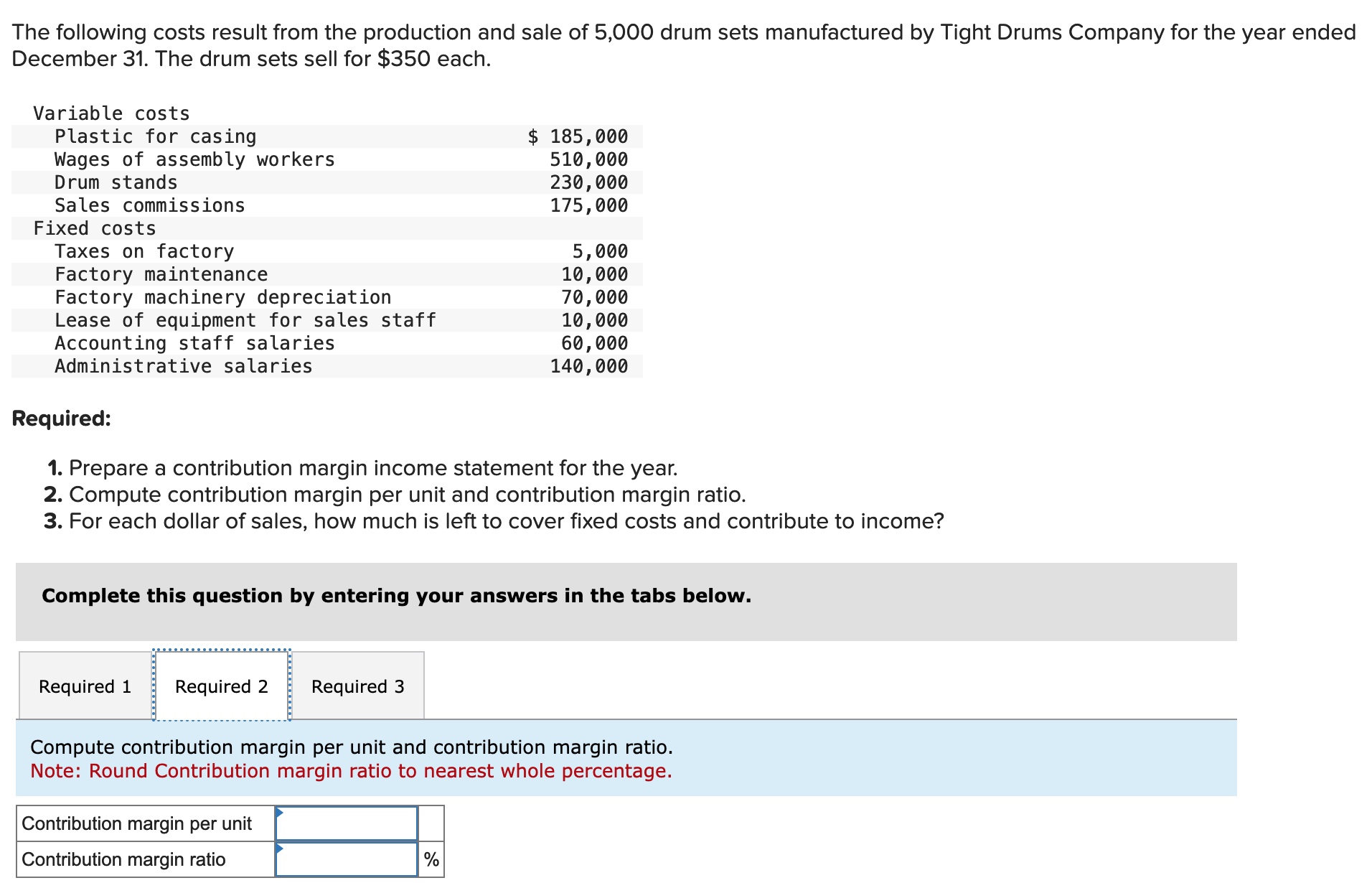 5,000 drum sets manufactured by Tight Drums Company for the year ended