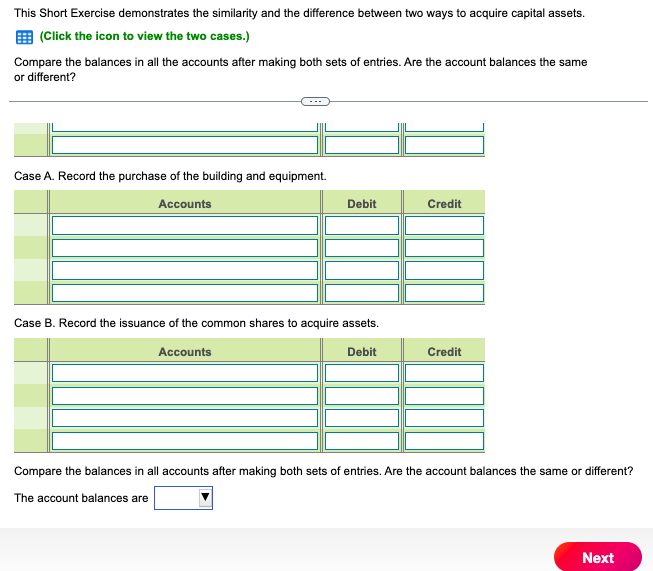 the difference between two ways to acquire capital assets. (Click the icon