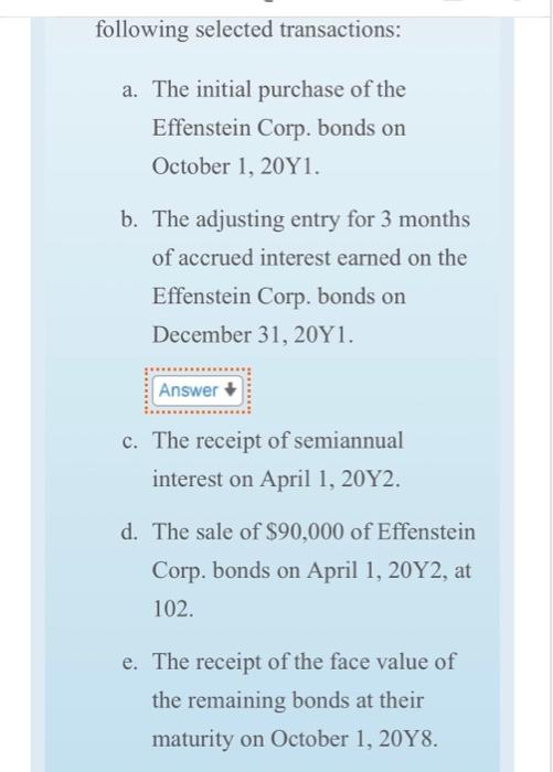 B1-8 Bond (Held-to-Maturity) Investments Obj. la Bula Investments purchased $240,000 of Effenstein