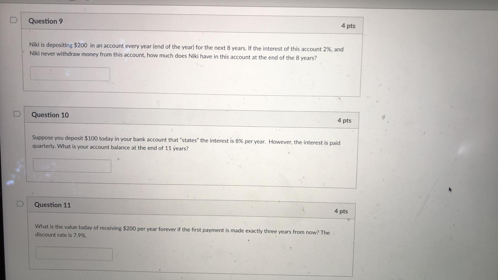 Could you please answer these 3 questions! Question 9 4 pts Niki