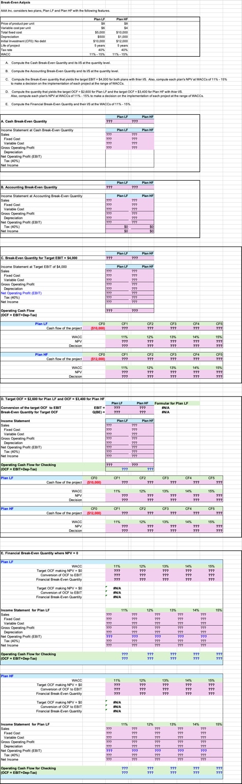  I need help with the pink boxes, (excel) using the infomation