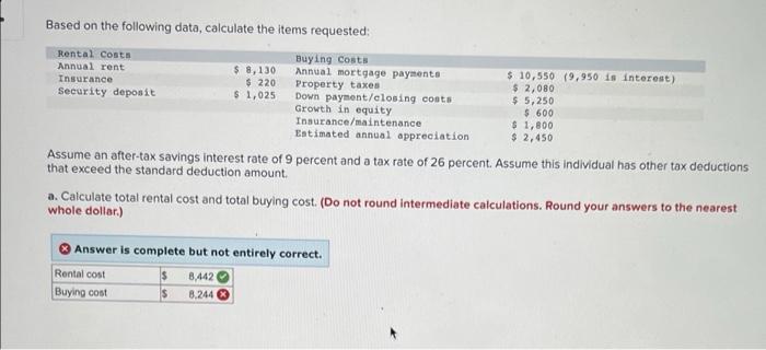  Based on the following data, calculate the items requested: Rental Costs