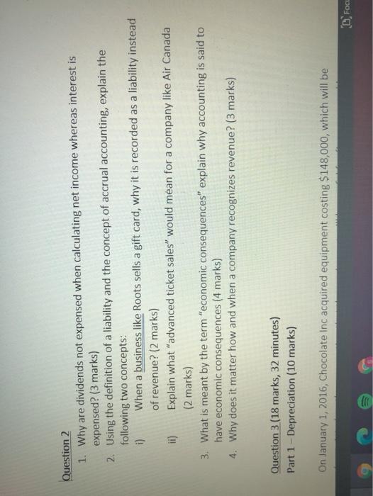  Question 2 1. Why are dividends not expensed when calculating net