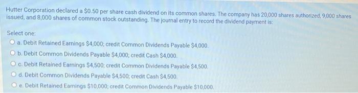  Hutter Corporation declared a $0.50 per share cash dividend on its