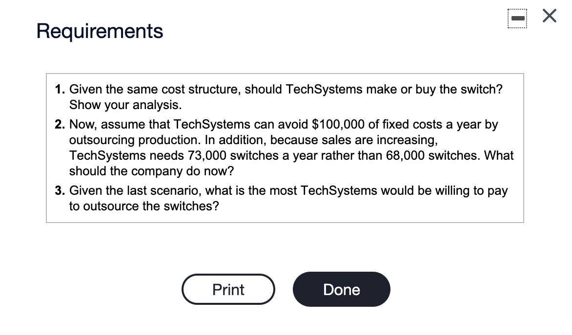 last year: (Click the icon to view the manufacturing costs.) Tech Systems