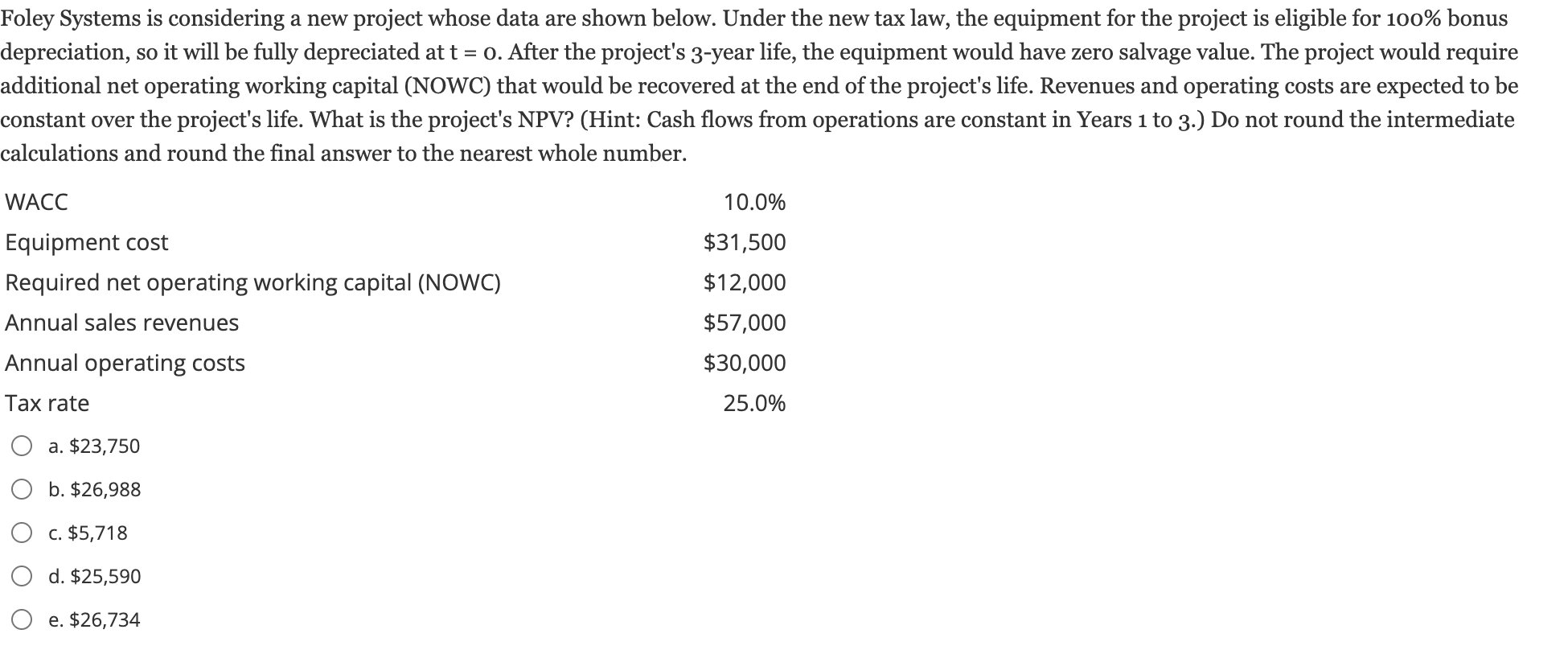  oley Systems is considering a new project whose data are shown