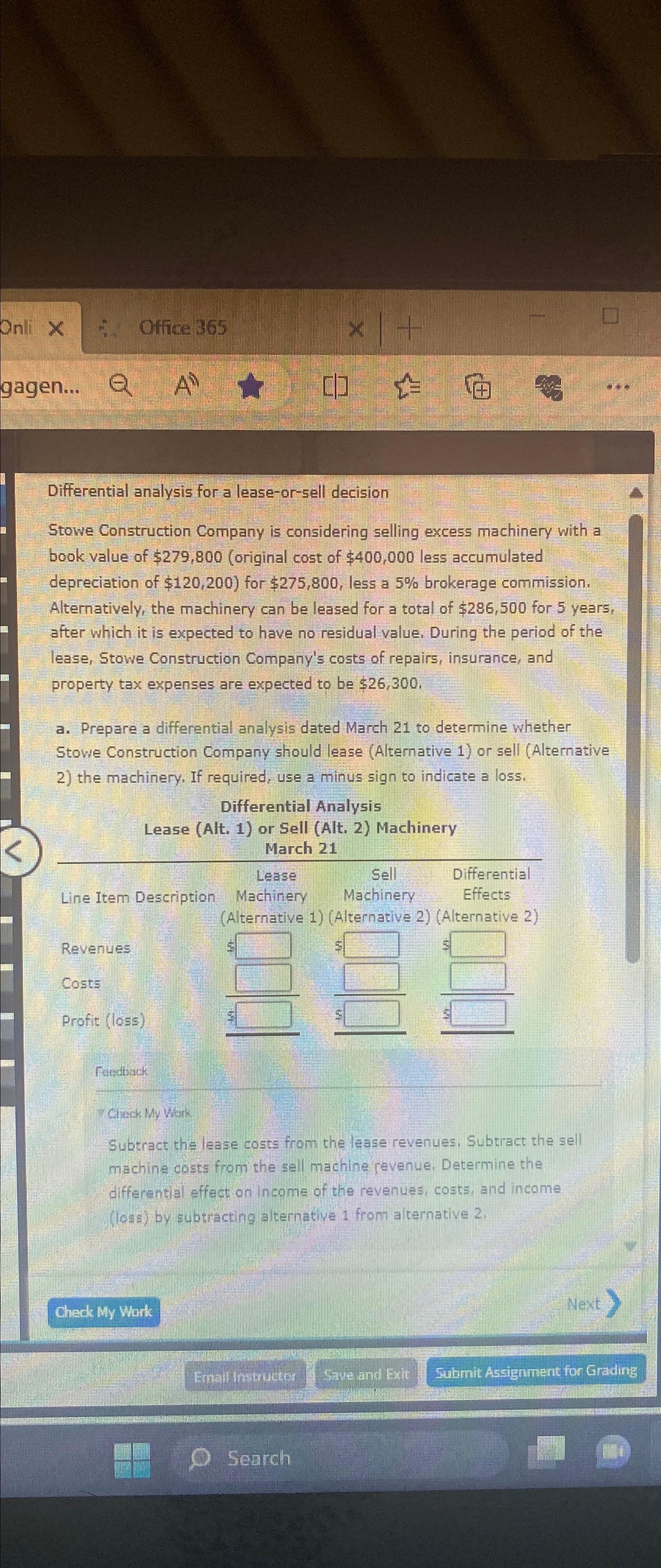  Differential analysis for a lease-or-sell decision Stowe Construction Company is considering