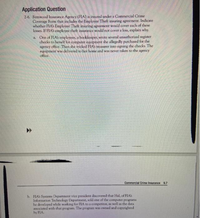  Please help answer the following and explain. Application Question 2-6. Fernwood