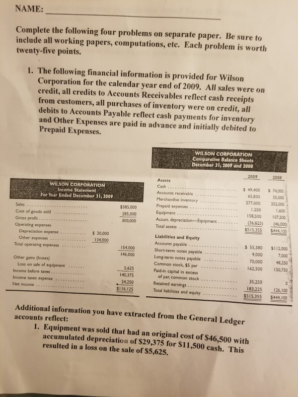  NAME: Complete the following four problems on separate paper. Be sure