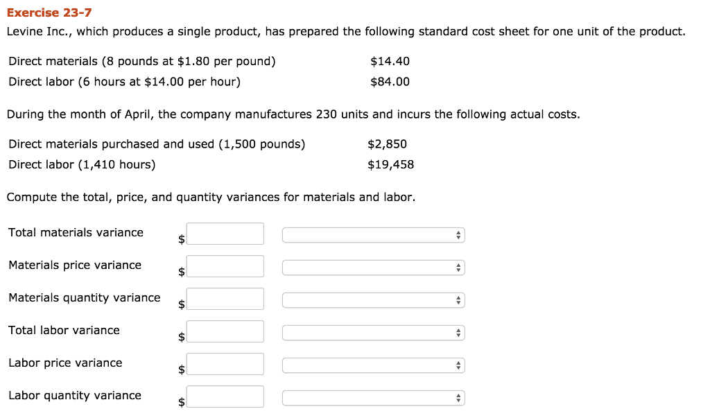  Exercise 23-7 Levine Inc., which produces a single product, has prepared