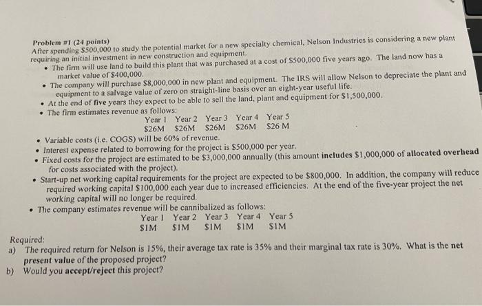  Problem I (24 points) After spending $500,000 to study the potential