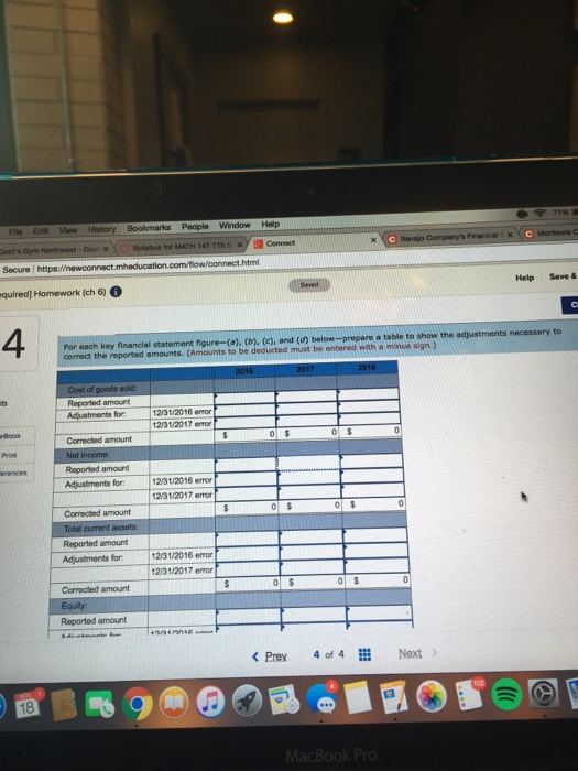 Check my 4 Problem 6-6A Analysis of inventory errors LO A2 Navajo