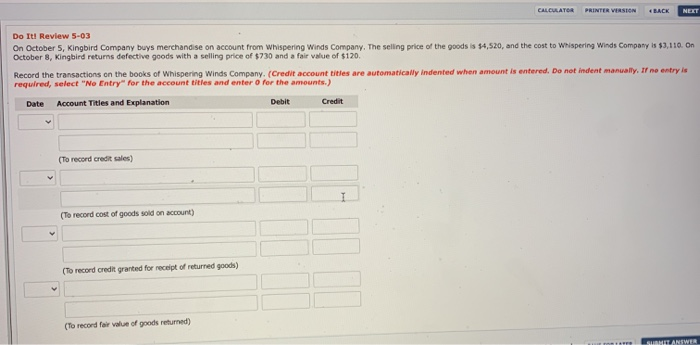  CALCULATOR PRINTER VERSION BACK NEXT Do It! Review 5-03 On October