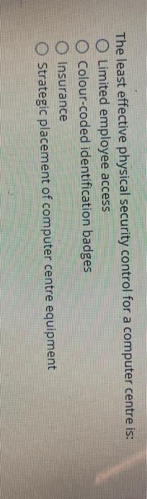  The least effective physical security control for a computer centre is: