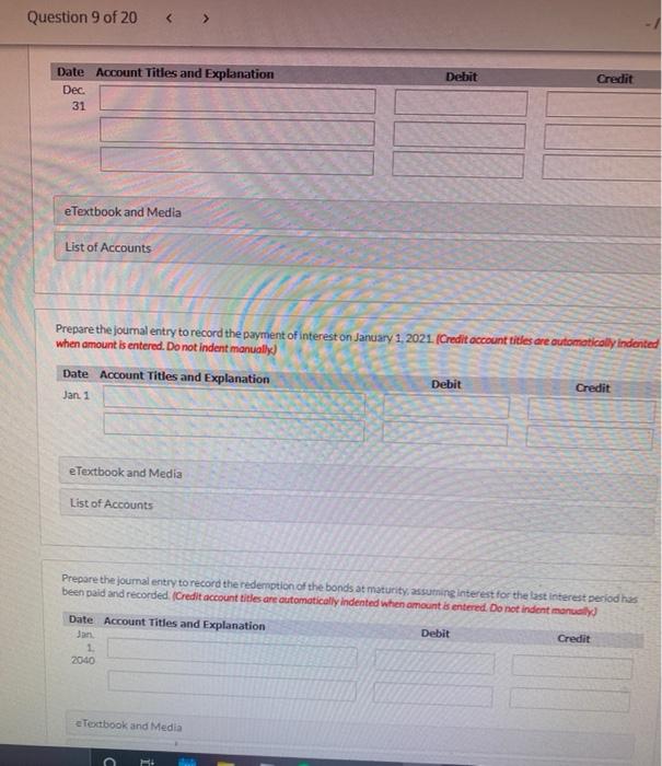 20-year bonds on January 1, 2020, at 104. Interest is payable annually