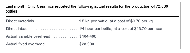 a manufacturer of ceramic bottles. (Click the icon to view the standards.)