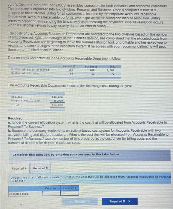  John's Custom Computer Shop (JCCS) assembles computers for both individual and