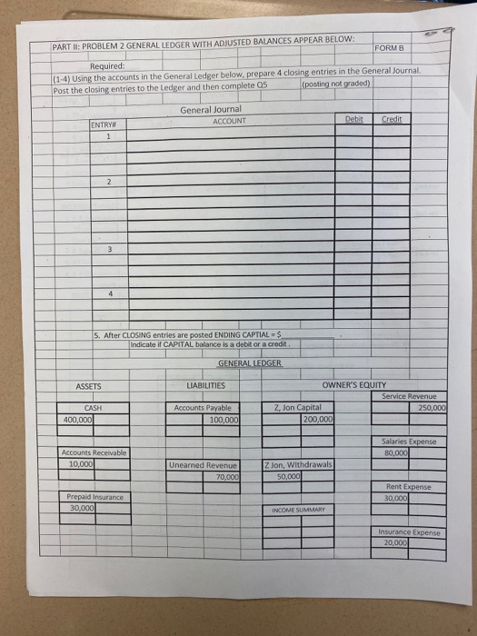  PART II: PROBLEM 2 GENERAL LEDGER WITH ADJUSTED BALANCES APPEAR BELOW: