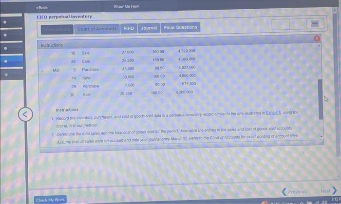 fato on purchases and sales for a three month period enong March