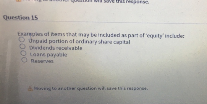  this response. Question 15 Examples of items that may be included