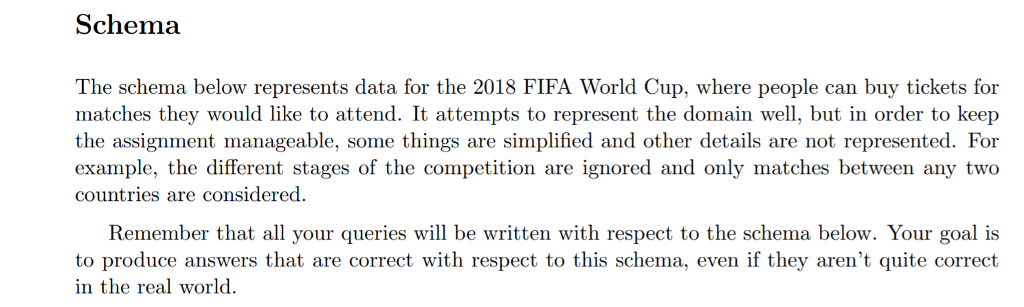 Schema The schema below represents data for the 2018 FIFA World