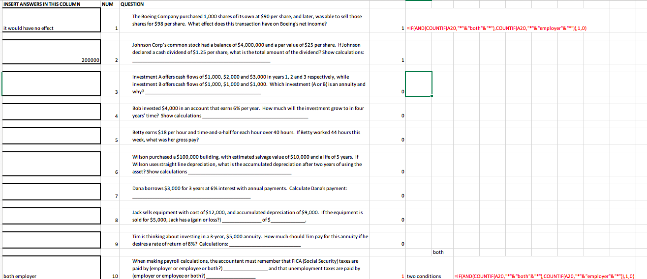  INSERT ANSWERS IN THIS COLUMN NUM QUESTION The Boeing Company purchased