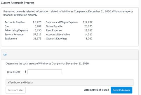 Current Attempt in Progress Presented below is selected information related to
