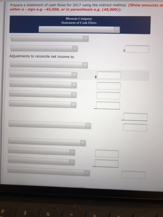 2016 $ 33,462 115,596 Blossom Company Comparative Balance Sheets December 31 Assets