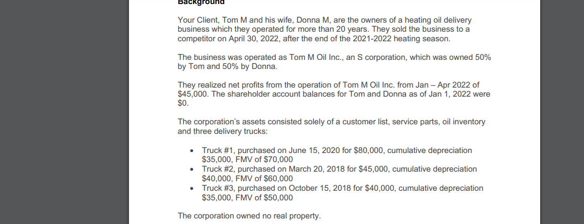  Required: Please prepare a summary indicating the possible tax implications only