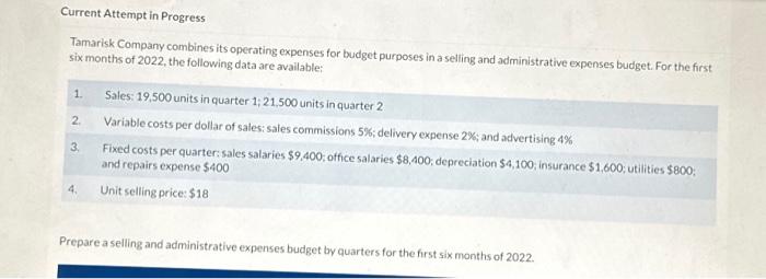  Current Attempt in Progress Tamarisk Company combines its operating expenses for