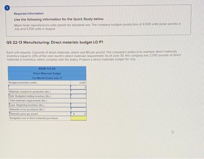 2, 4, 5, 13 , 14 Required information Use the following information