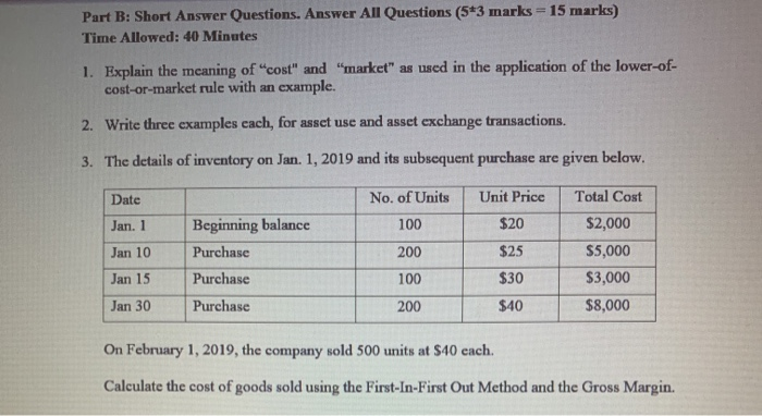  Part B: Short Answer Questions. Answer All Questions (5+3 marks =