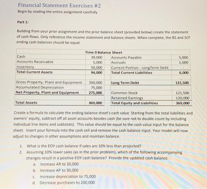 Thank you for your help! Financial Statement Exercises #2 Begin by reading