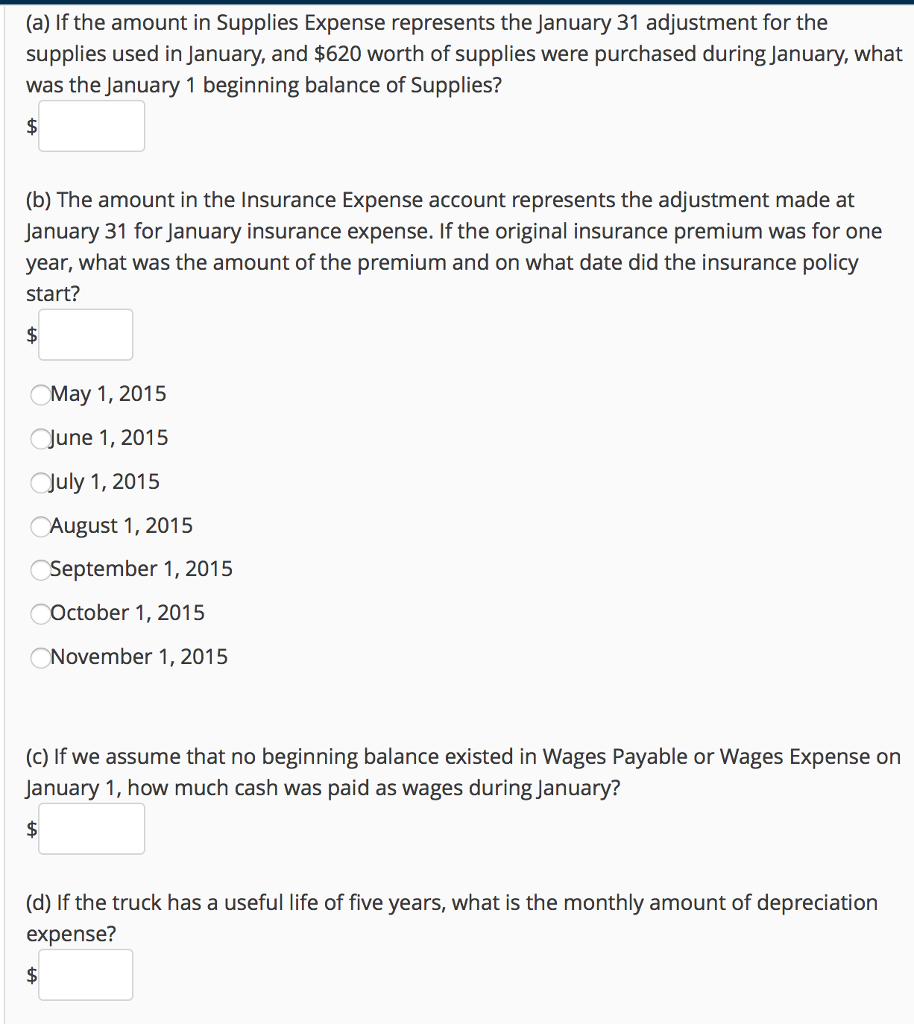 T-account balances for Fields Company are shown below as of January 31,