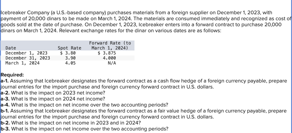  Icebreaker Company (a U.S.-based company) purchases materials from a foreign supplier