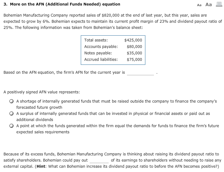 3. More on the AFN (Additional Funds Needed) equation Aa Aa