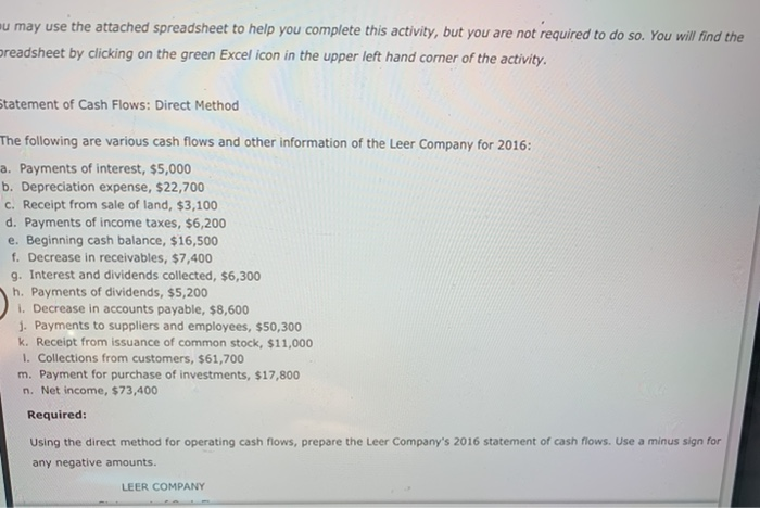  ou may use the attached spreadsheet to help you complete this
