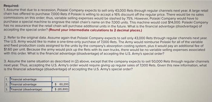 Polaski Company manufactures and sells a single product called a Ret. Operating
