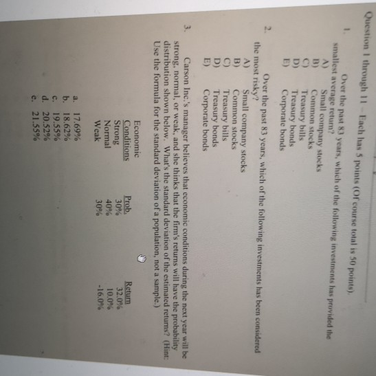  Question through 11 Each has 5 points (or course total is