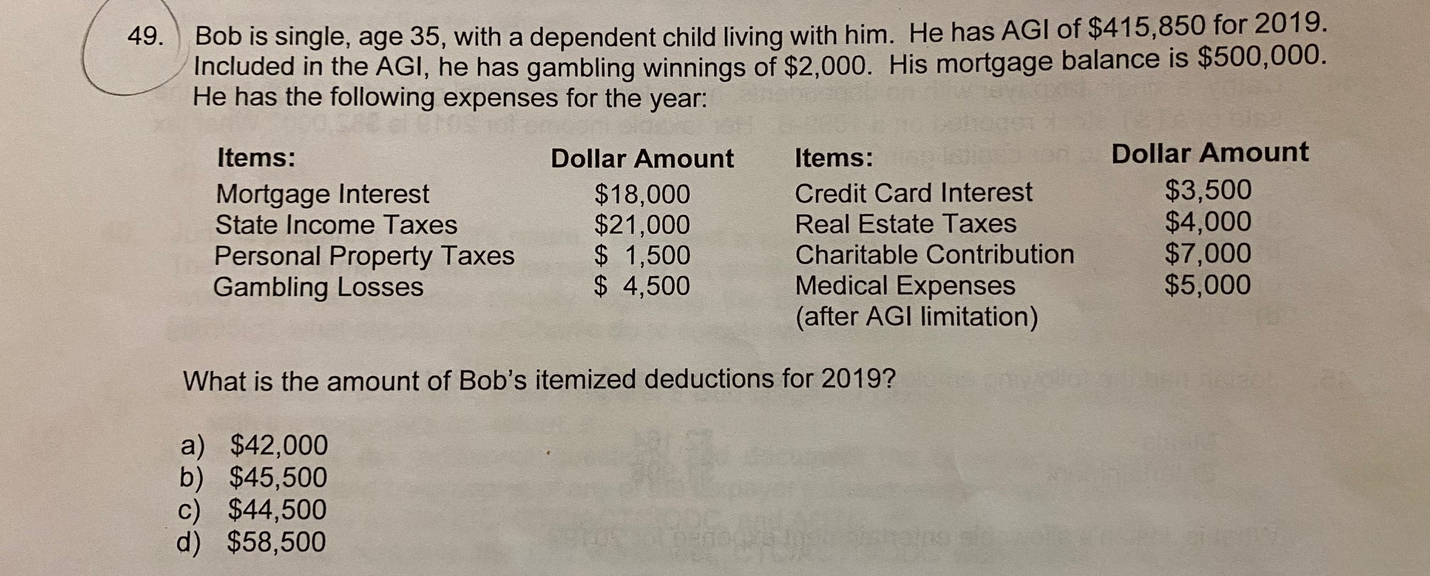  49. Bob is single, age 35, with a dependent child living