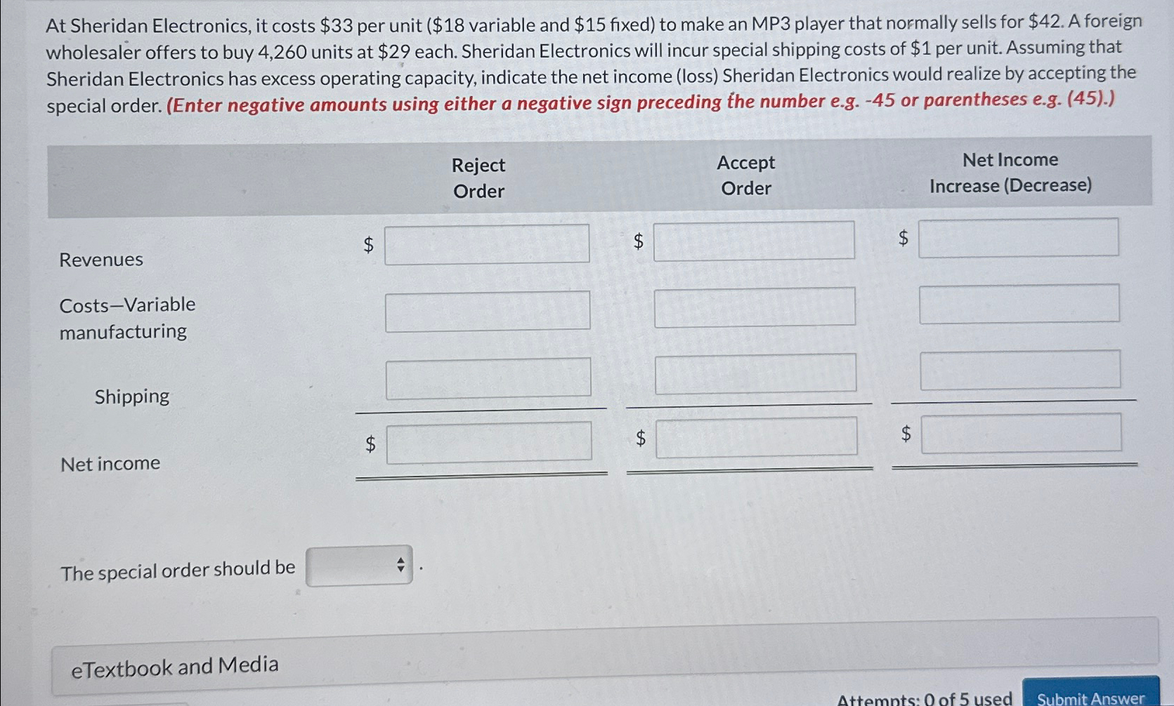  At Sheridan Electronics, it costs $33 per unit ( $18 variable