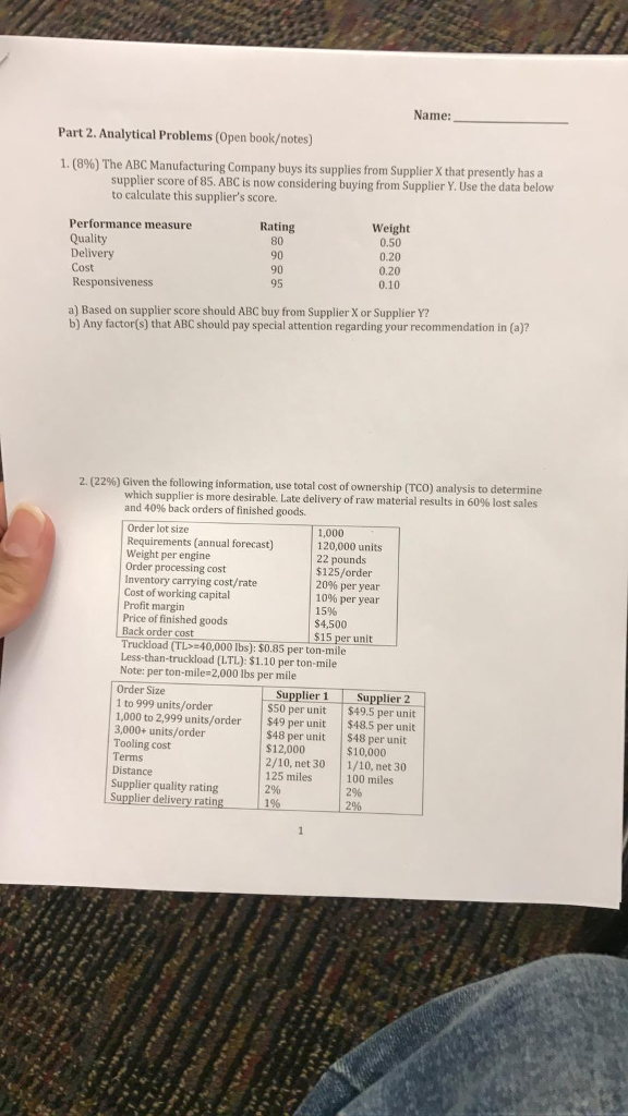  Name: Part 2. Analytical Problems (Open bookotes) C Manufacturing Company buys
