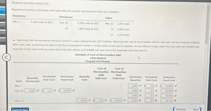  Perpetual Inventory Using LFO Beginning inventory, purchases, and sales data for