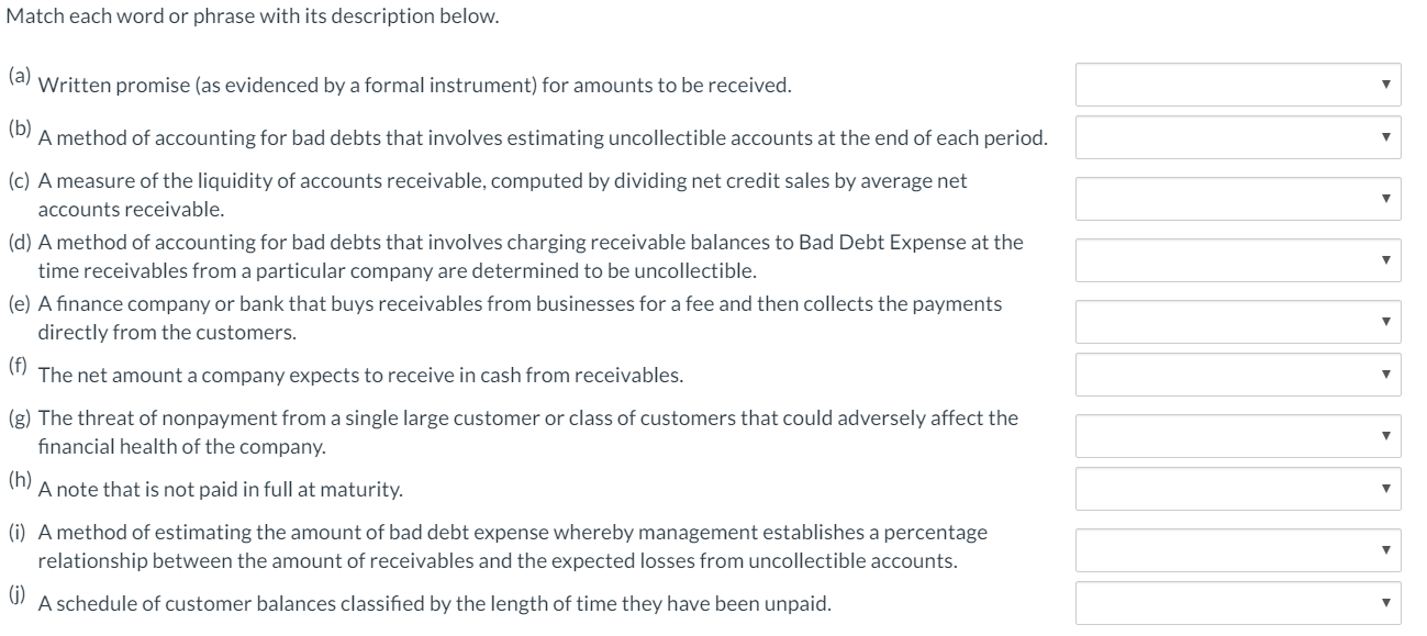  Match each word or phrase with its description below. (a) Written