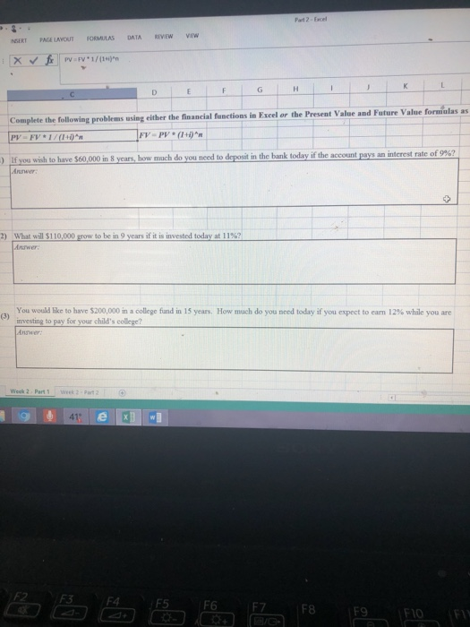  at 2-Excel ERT PAGE LAYOUT FORMULAS DATA RIVEW VW the following