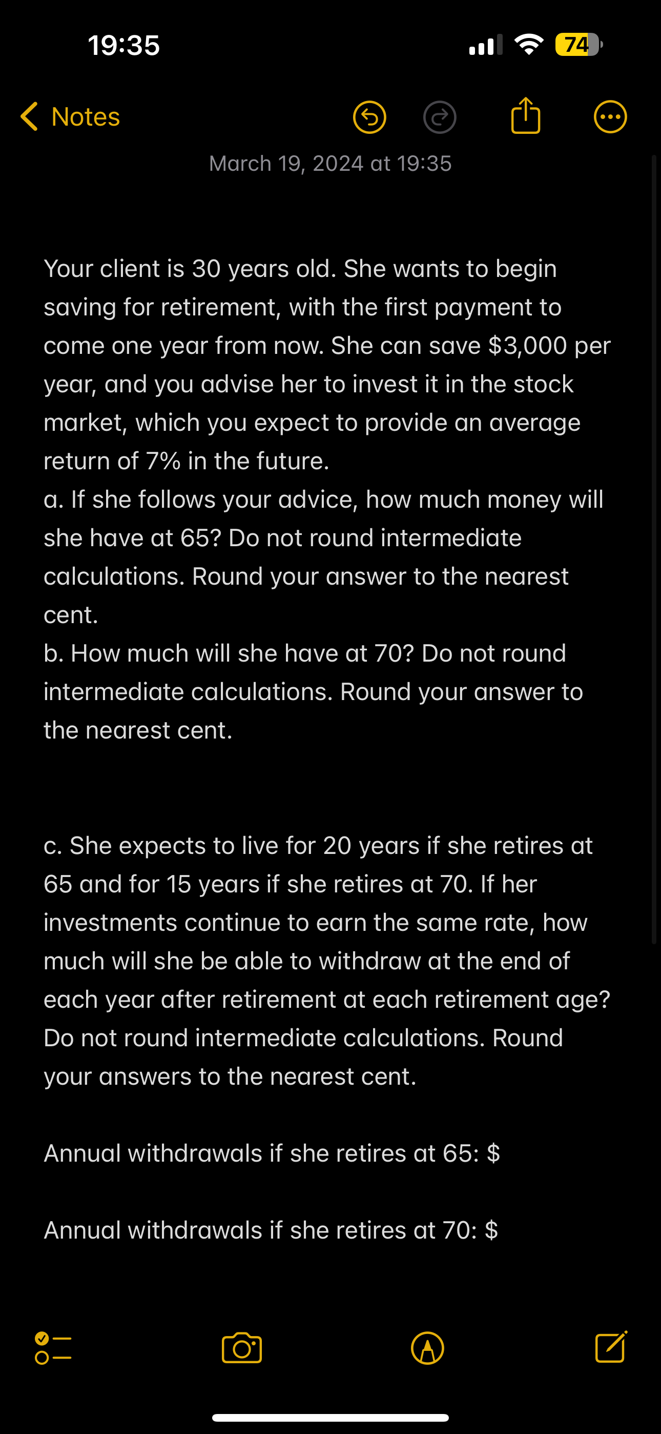  19:35 all 74 Notes (3) (c) (.) March 19,2024 at 19:35