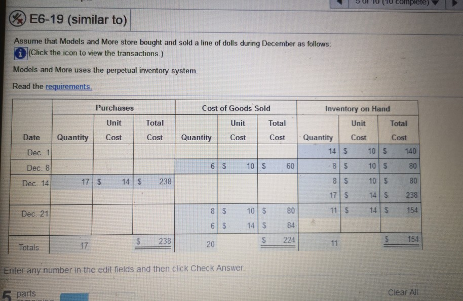 Find gross profit by using tge FIFO costing method. E6-19 (similar to)