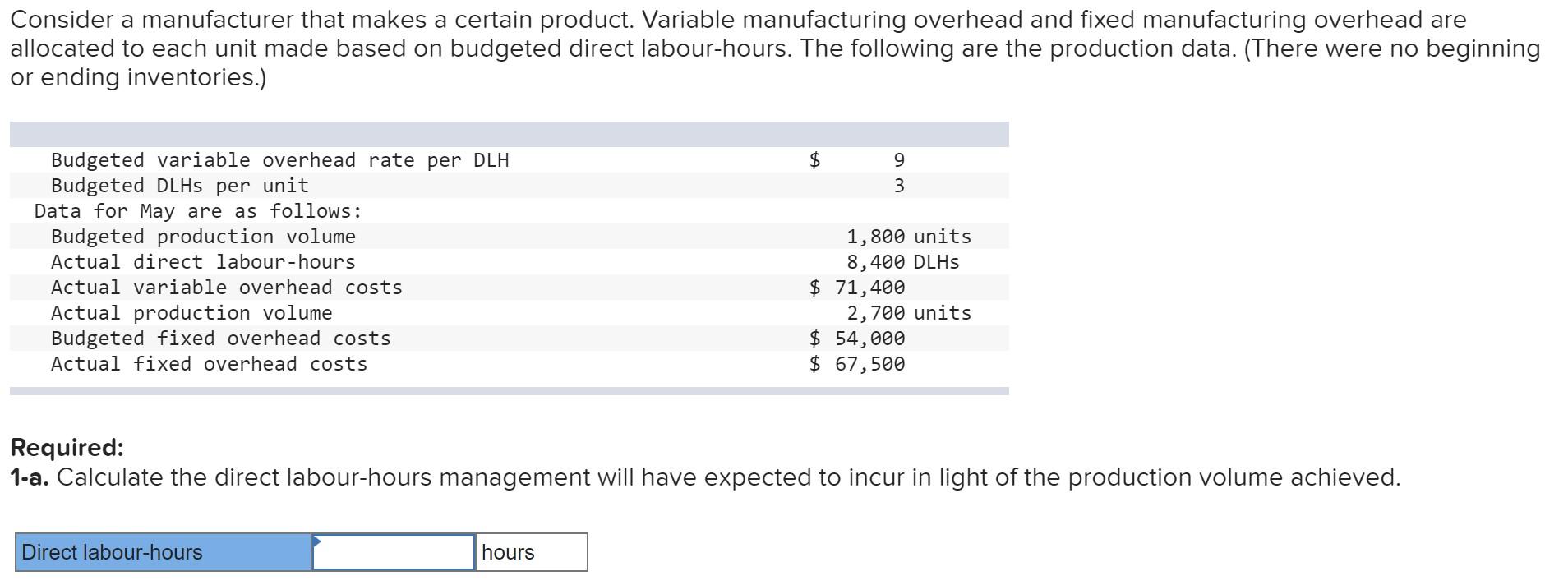  Consider a manufacturer that makes a certain product. Variable manufacturing overhead