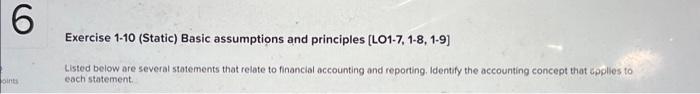  Exercise 1-10 (Static) Basic assumptions and principles [LO1-7, 1-8, 1-9] Listed