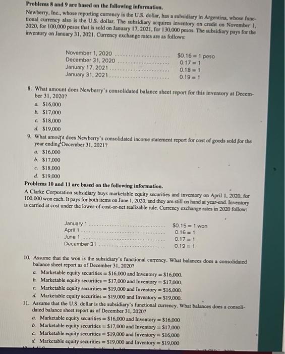  Problems 8 and 9 are based on the following information. Newberry,